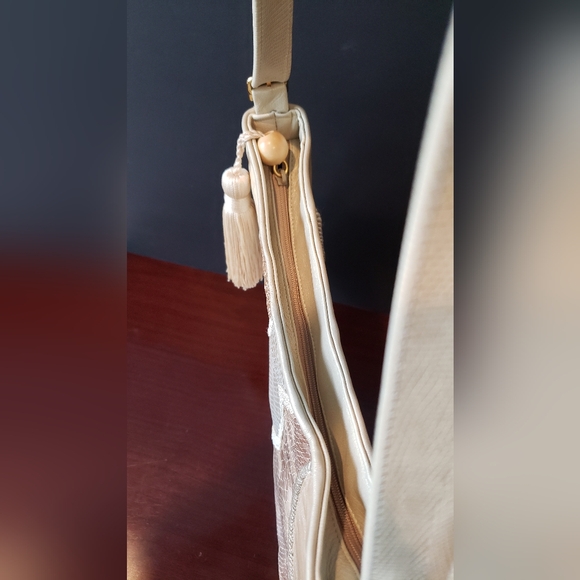 Sharif Cream and Gold Shoulder Bag with Tassel Detail - Picture 10 of 10